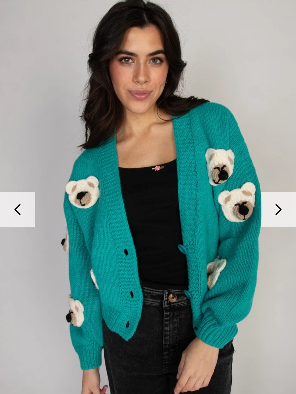 S/M Dreamers by Debut Teal 3D Teddy Button-Front Cardigan
